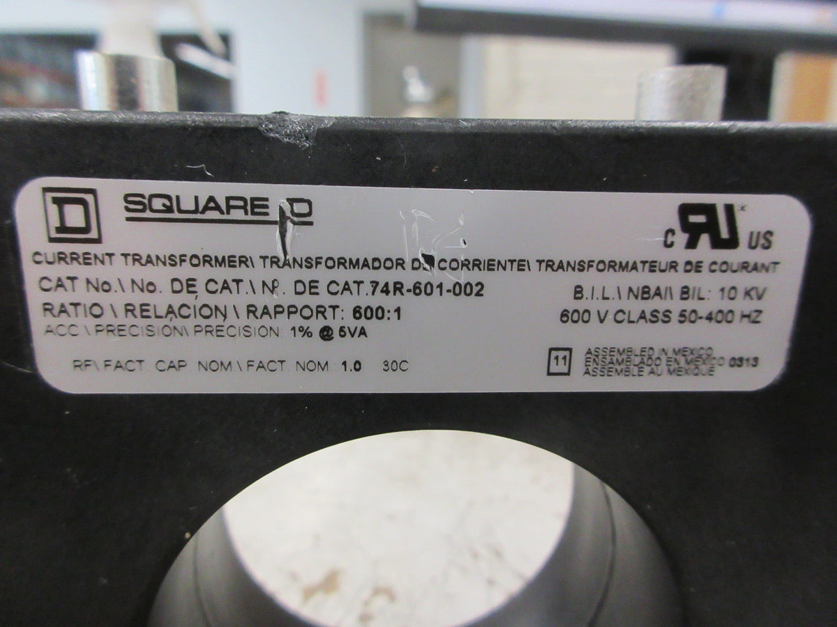 Square D Current Transformer 74R-601-002 Ratio 600:1A 600V 50-400Hz Used