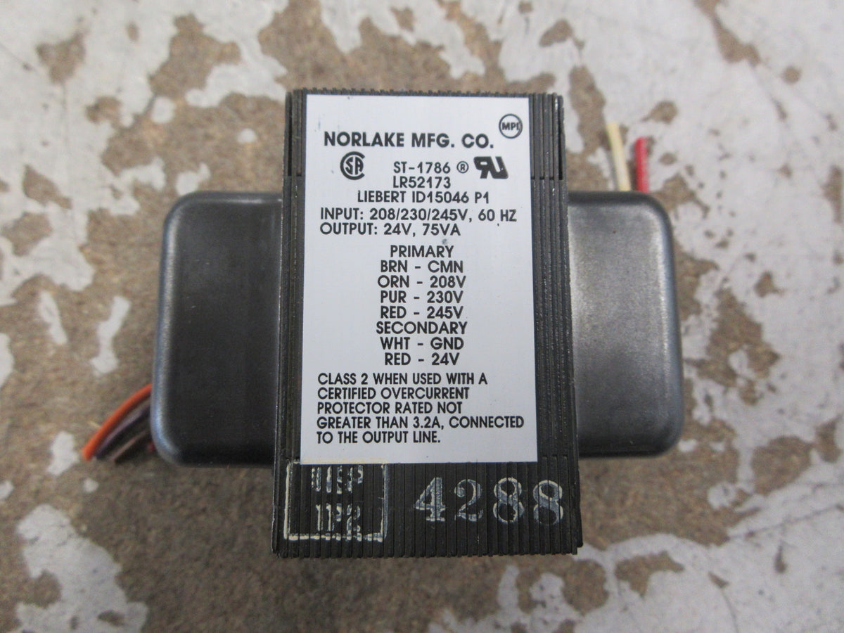 Liebert Transformer ID15046 P1 75VA Pri: 208/230/245V Sec: 24V 60Hz Used