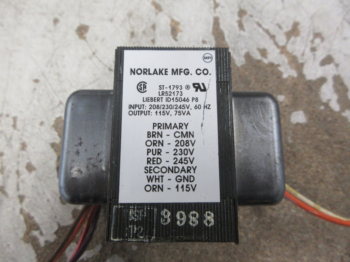 Liebert Transformer ID15046 P8 75VA Pri: 208/230/245V Sec: 115V 60Hz Used