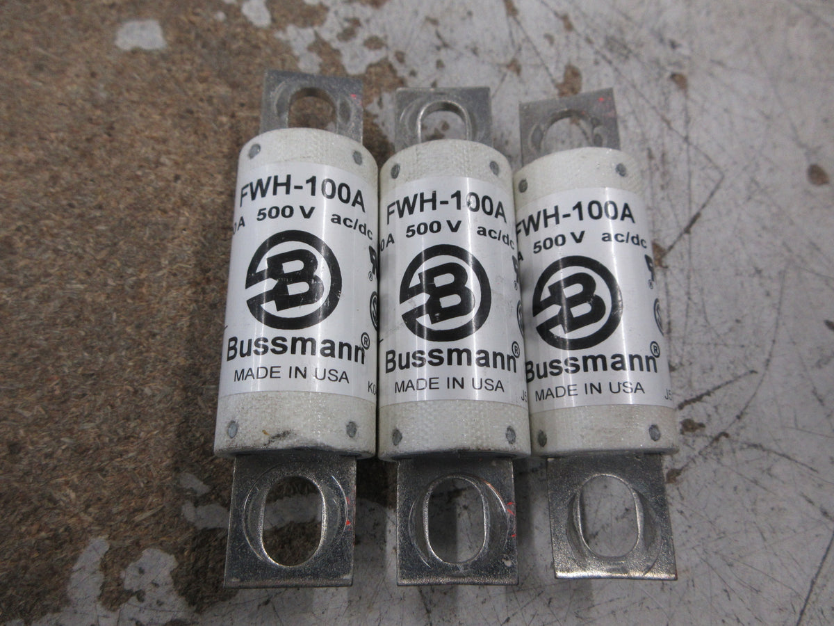 Bussmann Fuse FWH-100A 500V 100A *Lot of 3* Used