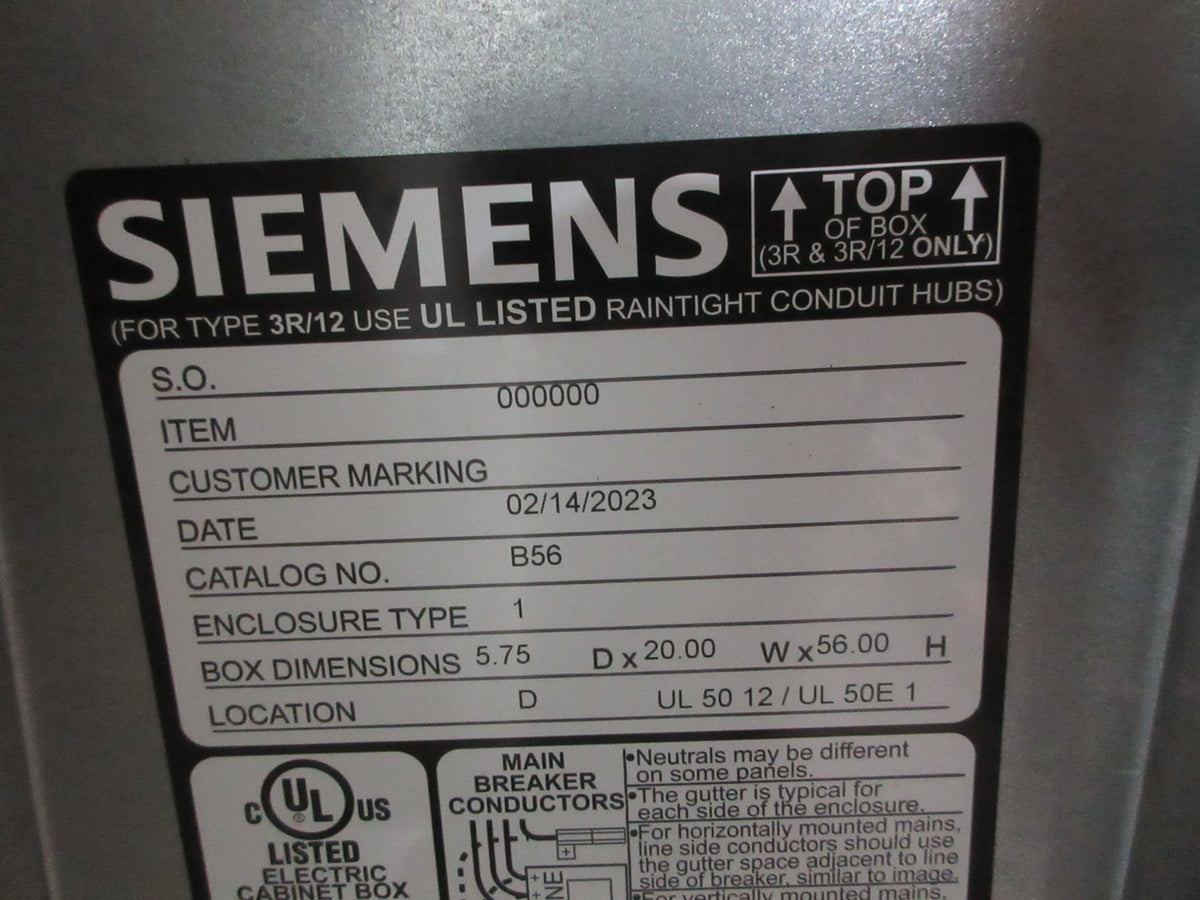 Siemens Panelboard Interior W/Box & Cover P1C66ML250ABST/B56/S56H New Surplus