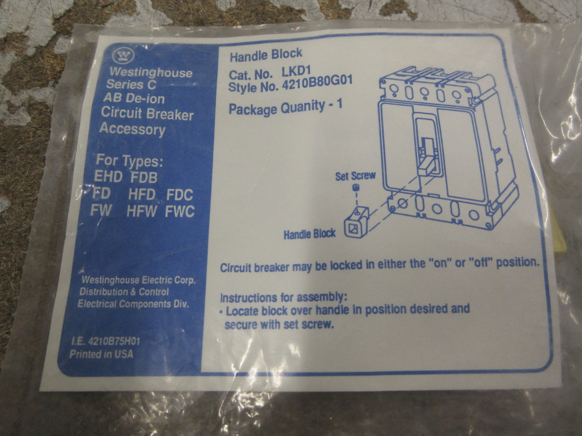 Westinghouse Handle Block LKD1 Ser. C Style #: 4210B80G01 *No Box* New Surplus