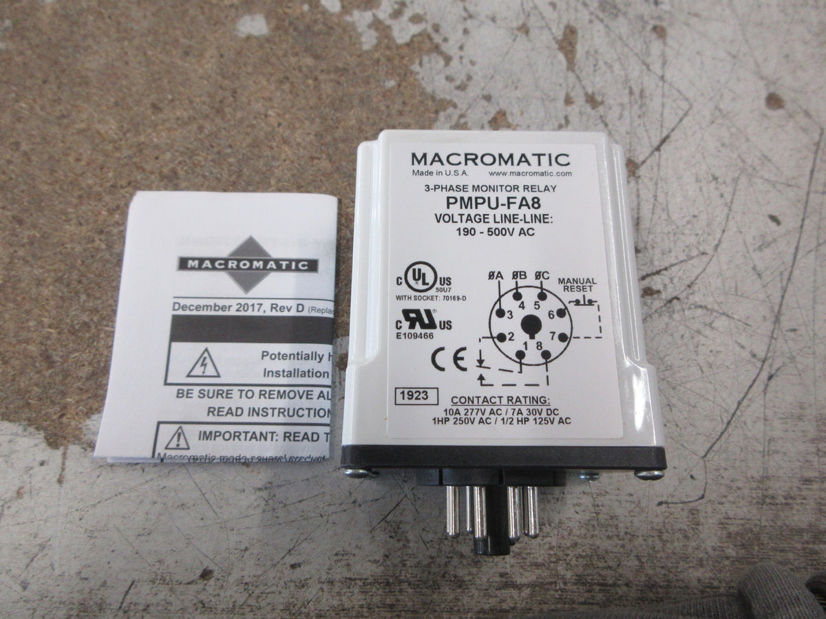 Macromatic Phase Monitor Relay PMPU-FA8 190-500V 3Ph New Surplus