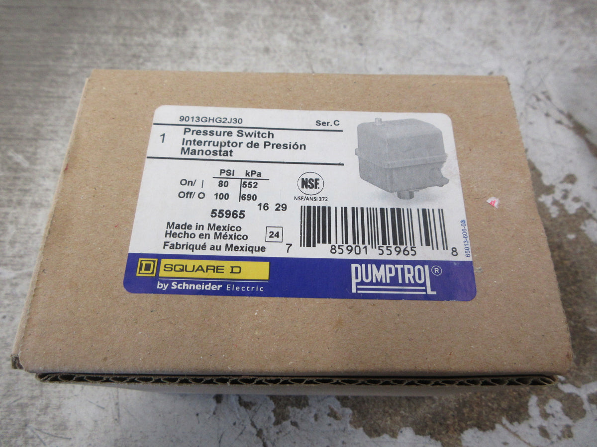 Square D Pumptrol Pressure Switch 9013GHG2J30 Ser. C On: 80 PSI New Surplus
