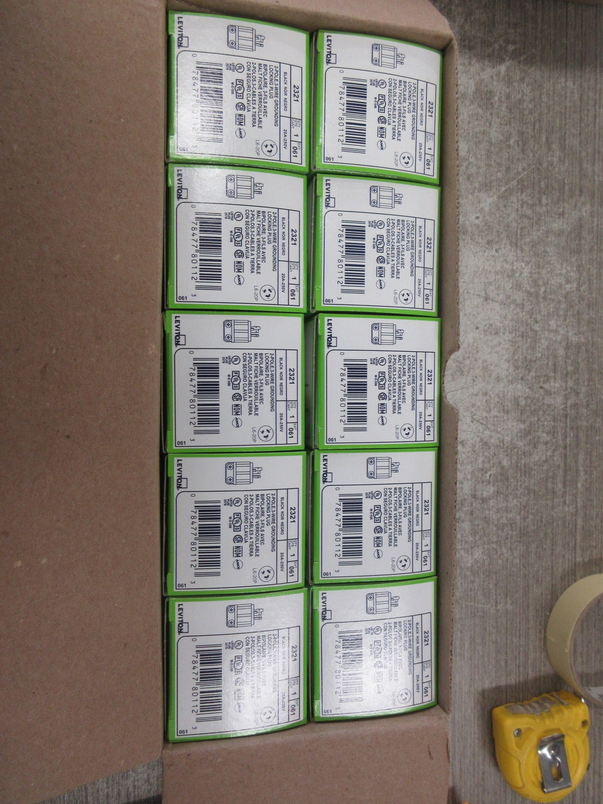 Leviton Locking Plug 2321 20A 250V 2P 3W *Box of 10* New Surplus