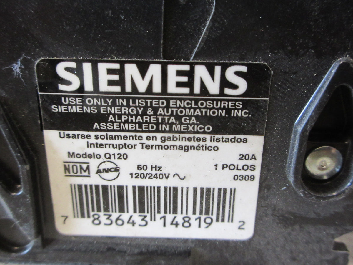 Siemens/ITE Circuit Breaker Q120 20A 120/240V 1P *Lot of 24* Clip On Used