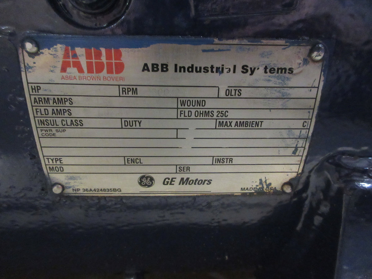ABB DC Motor W/Tach CD409AT/5CD204Z 100HP 500V 2500/2900RPM Arm: 158A Used