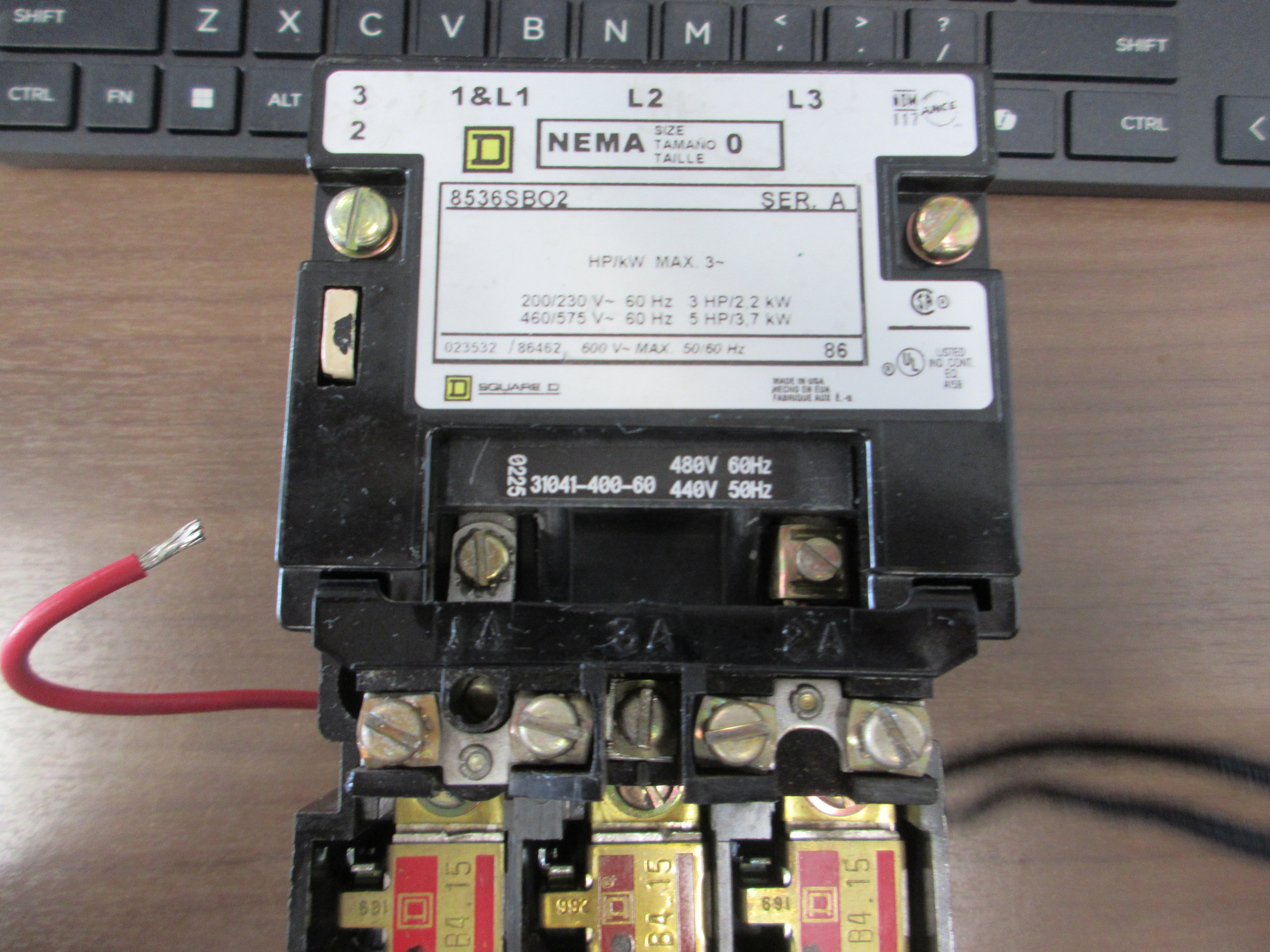 Square D Size 0 Starter 8536SB02 Ser. A 480V Coil 600V Used