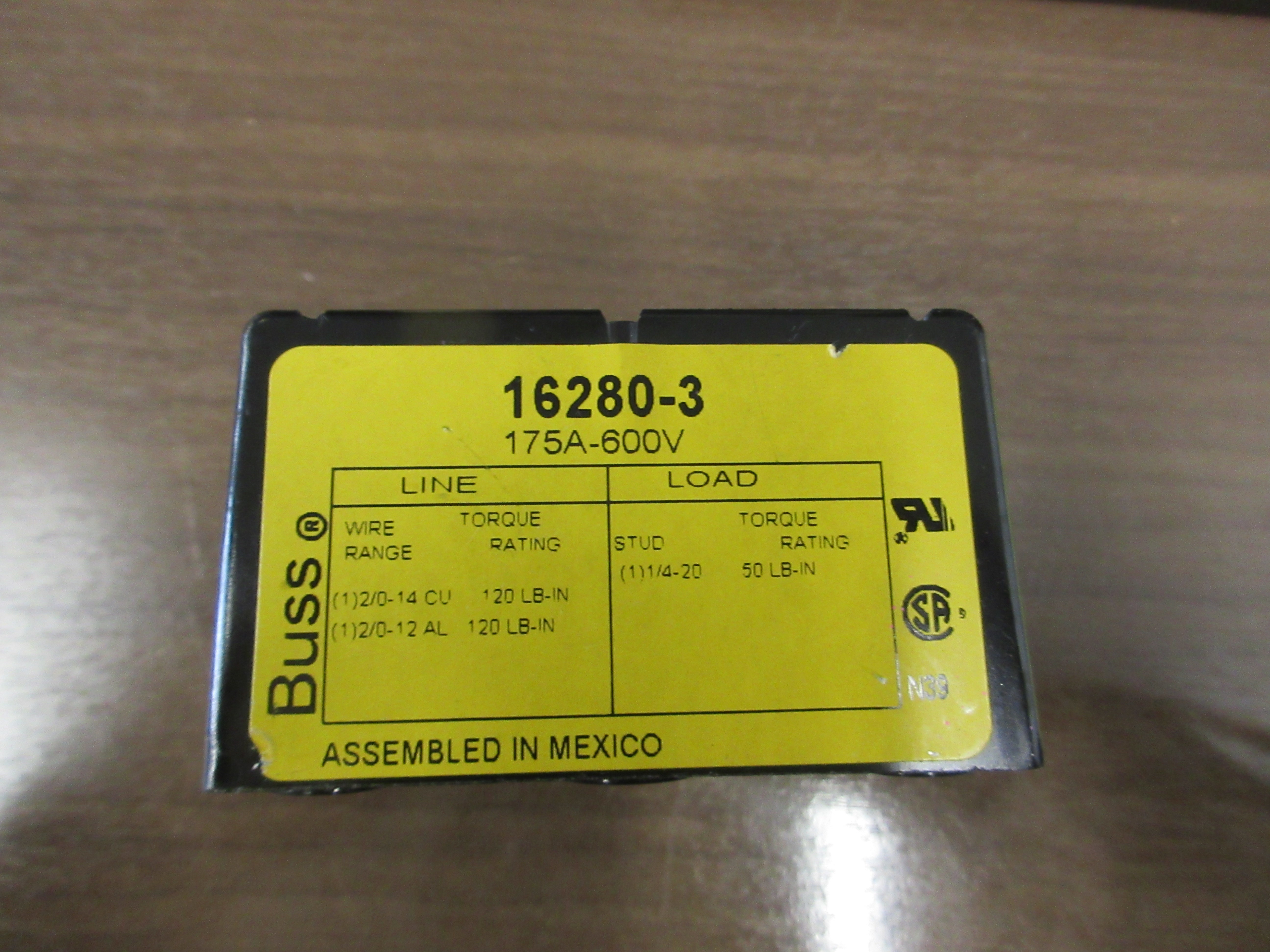 Buss Power Distribution Block 16280-3 175A 600V 3P Line (1) :2/0-14 Used