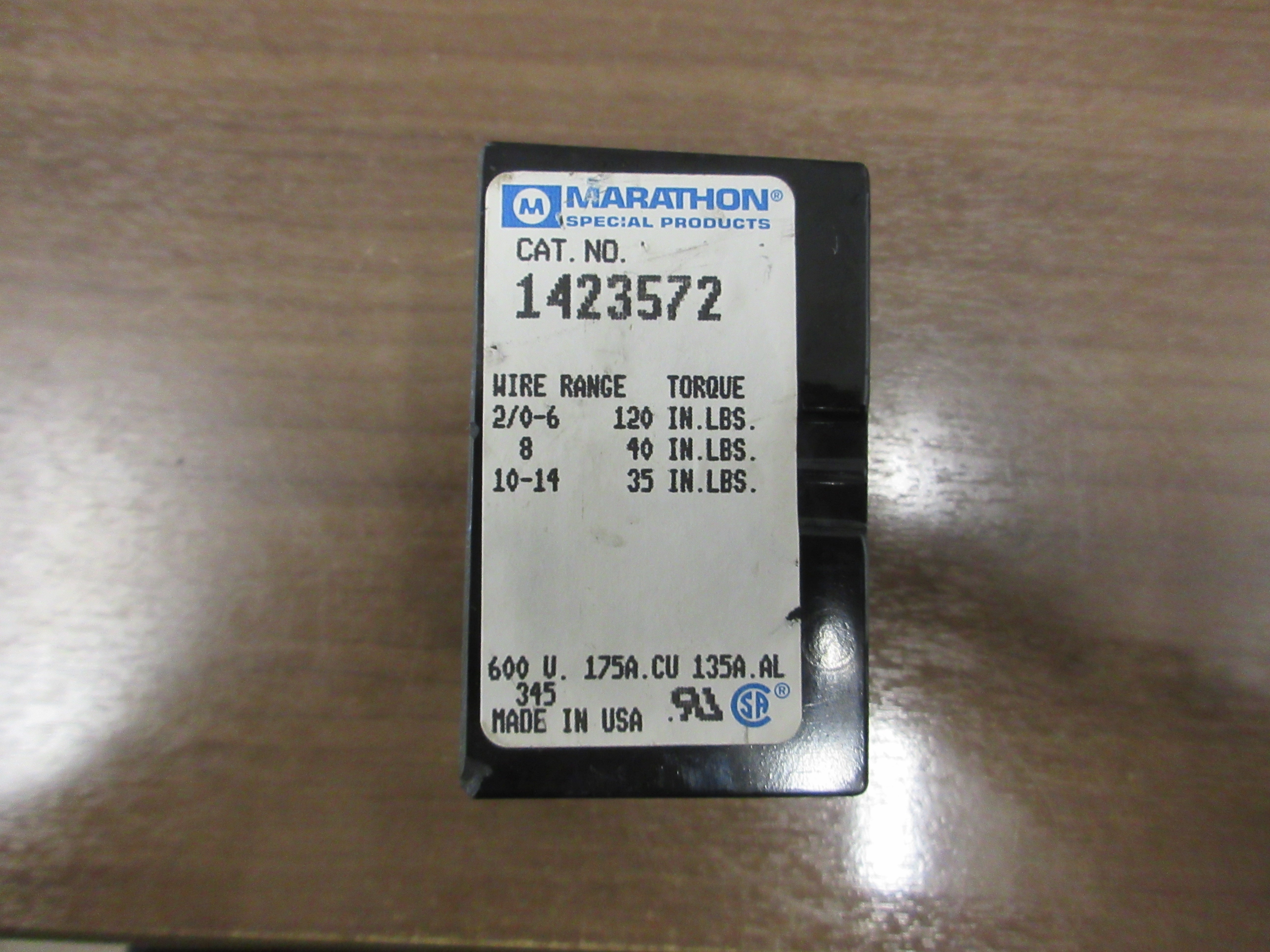 Marathon Power Distribution Block 1423572 175A 600V 3P 2/0-14 Used