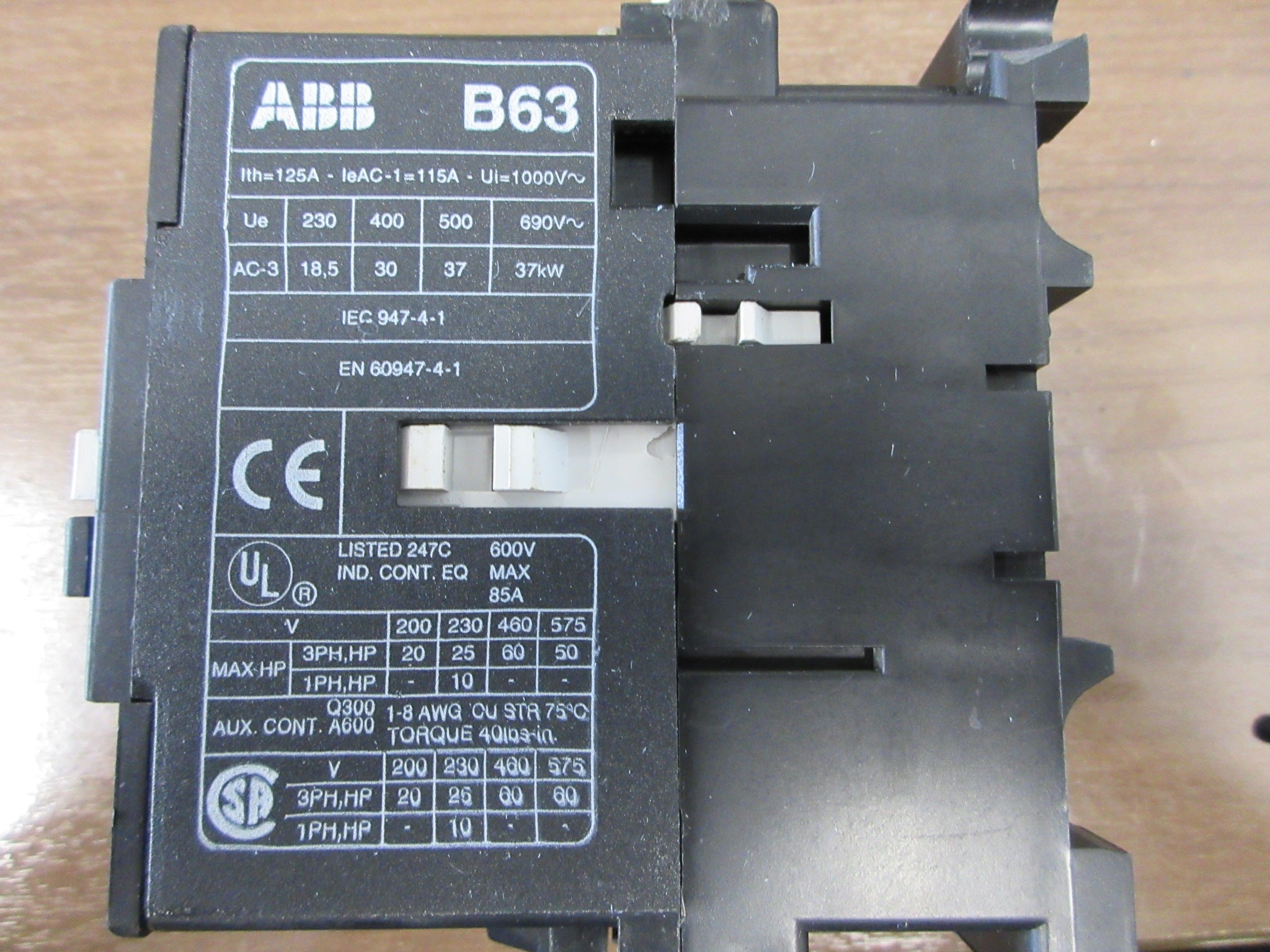 ABB Contactor B63 120V Coil 85A 600V (1) Aux Contact Used