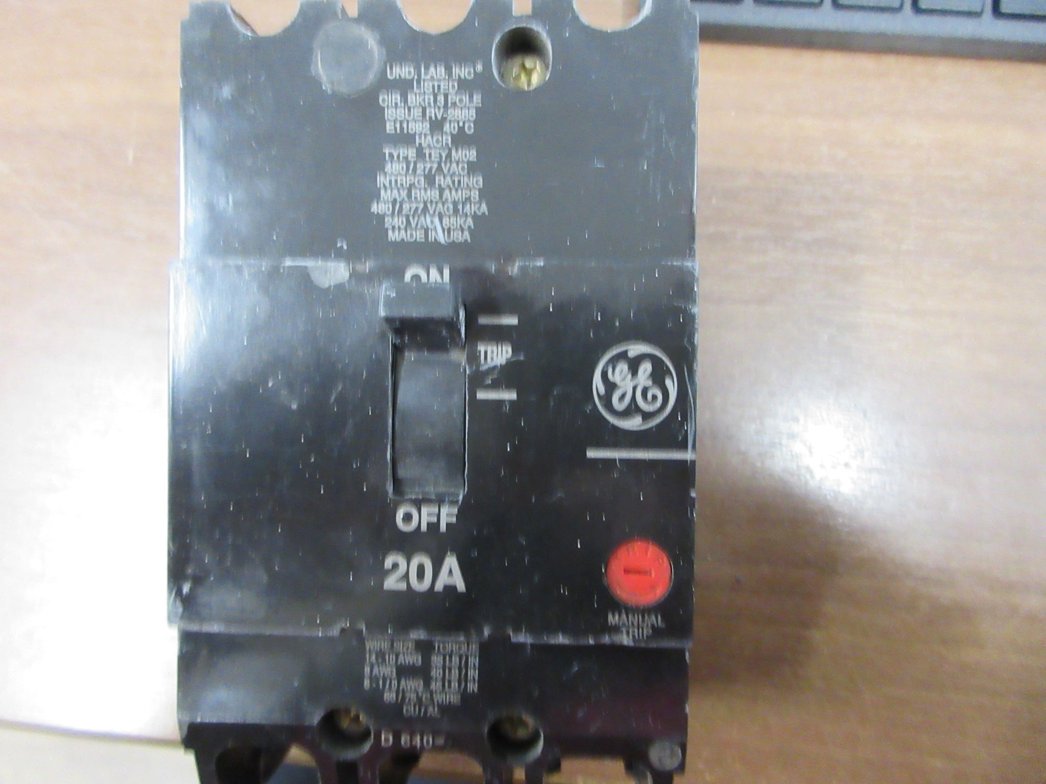 GE Bolt-On Circuit Breaker TEY320 20A 480/277V 3P Ser. M02 Used