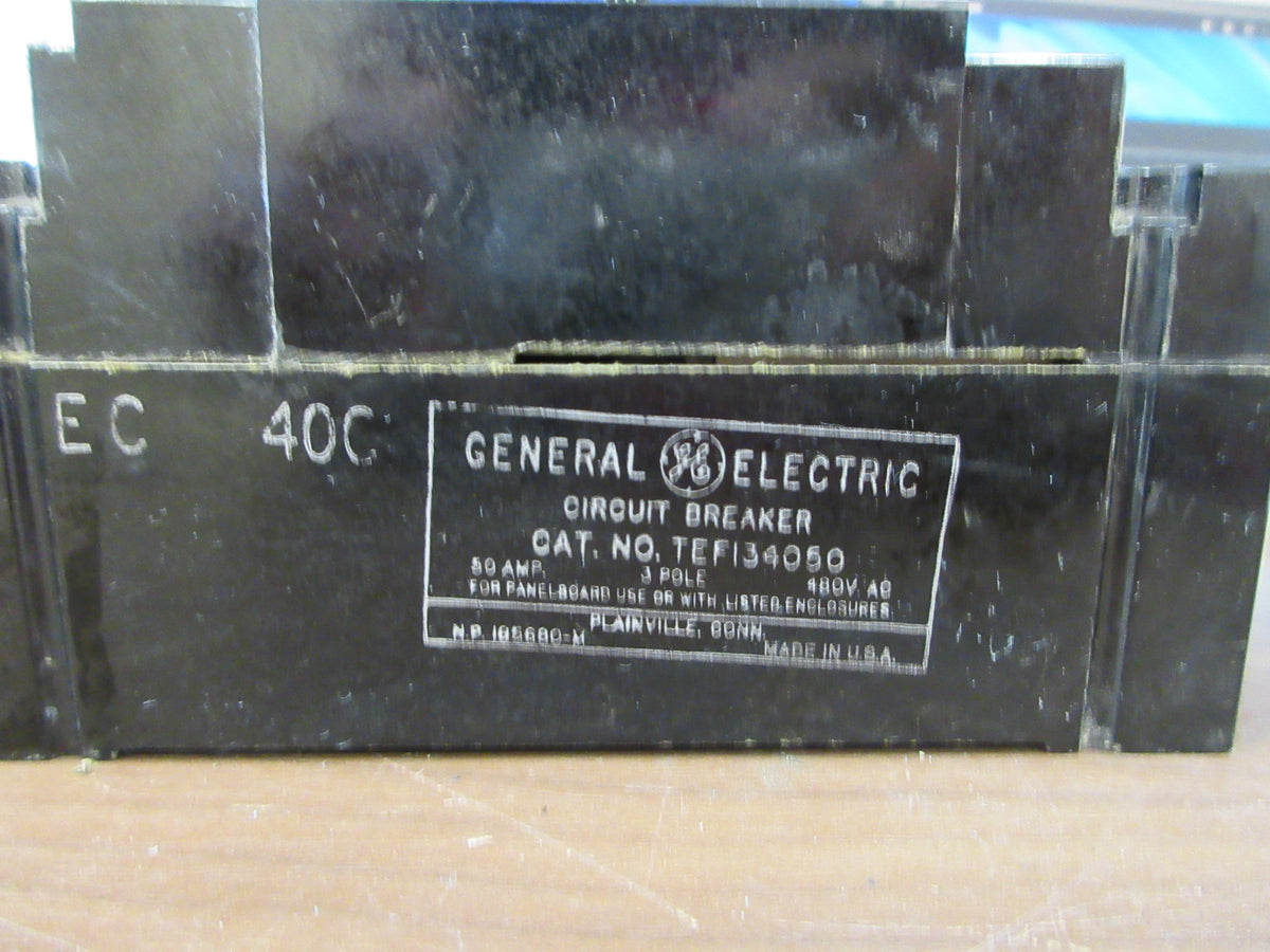 GE Circuit Breaker TEF134050 50A 480V 3P (2) Mounting Screws Used
