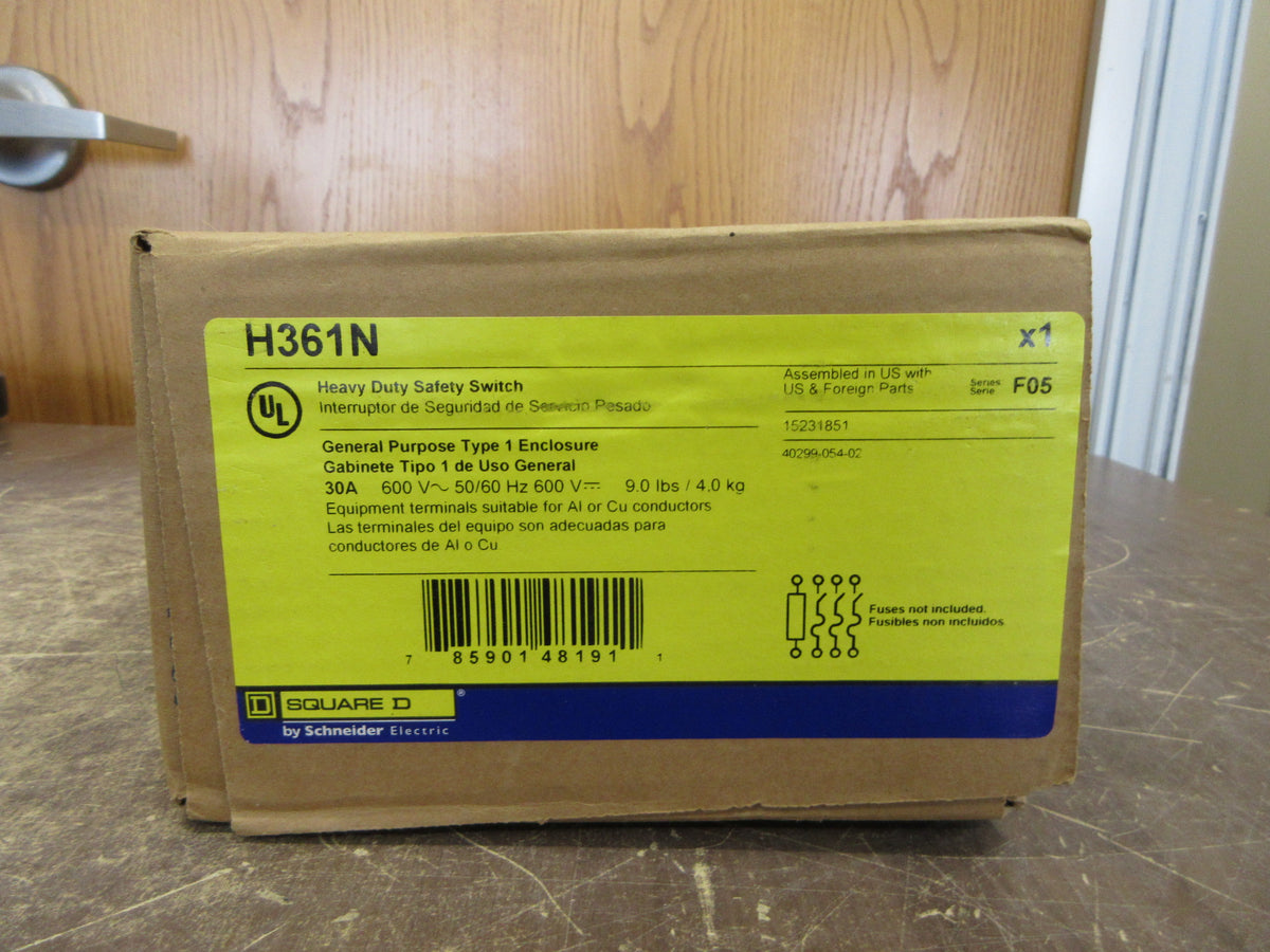 Square D Safety Switch / Disconnect H361N Ser. F052 50A 600V New