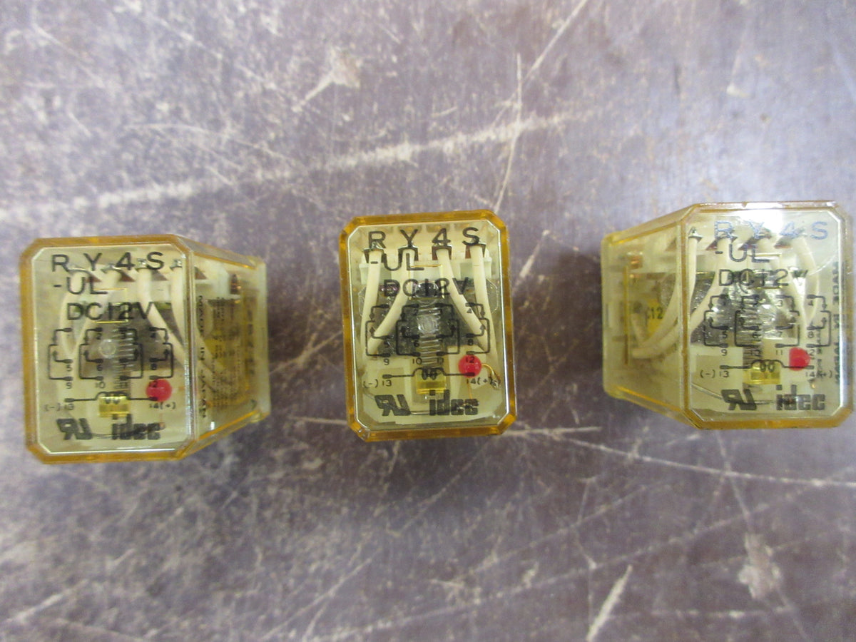 Idec Relay RY4S-UL-DC2V 12VDC Coil * Lot of 3 * Used