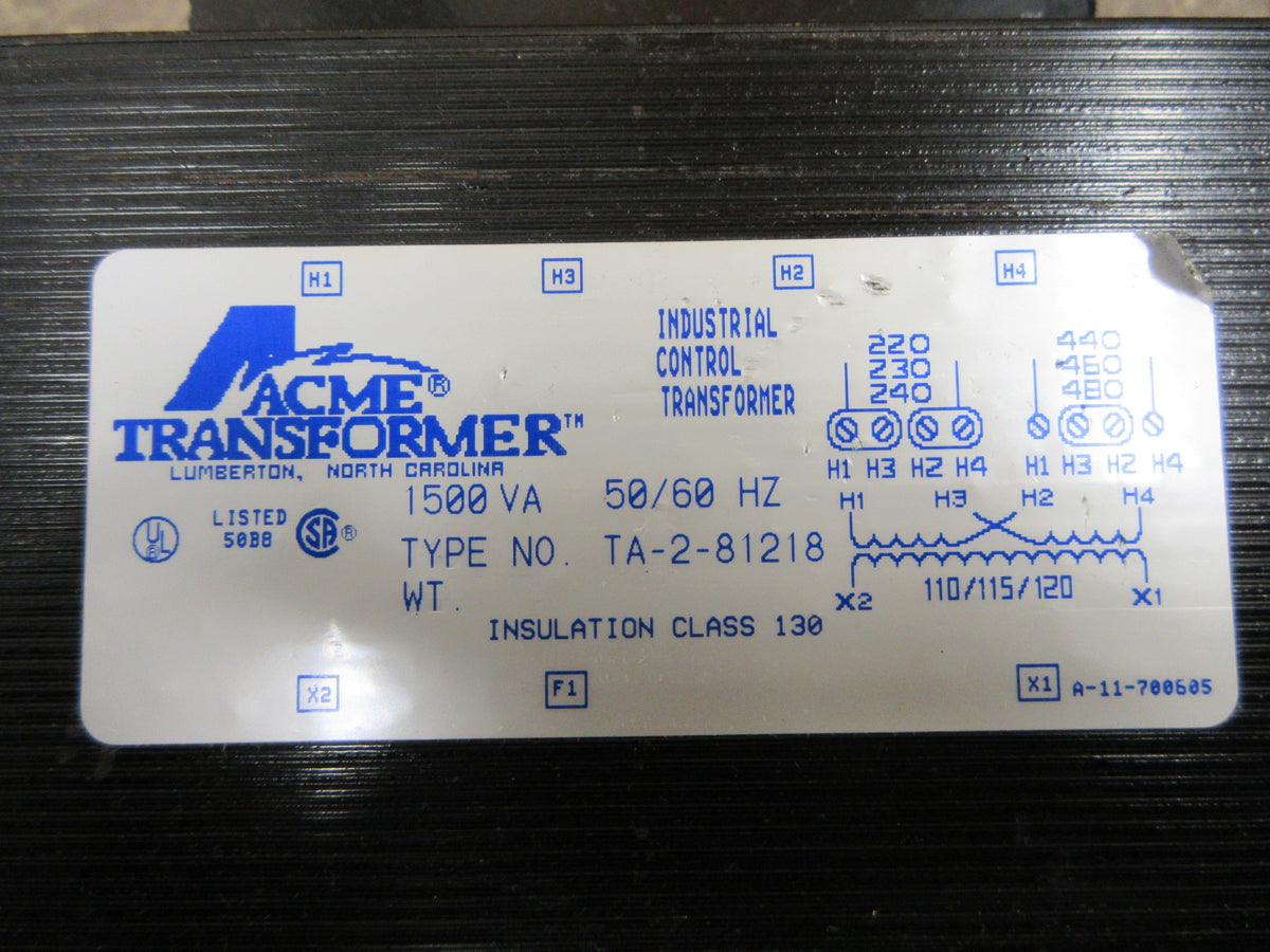 Acme Transformer Control Transformer TA-2-81218 1500 VA Pri: 240/480v Used