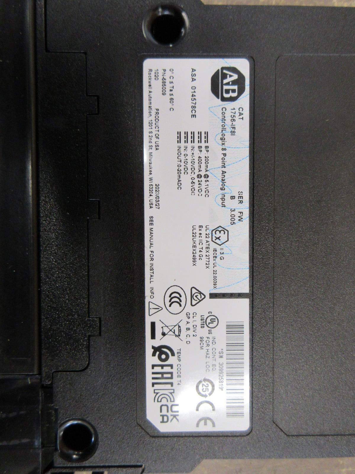 Allen-Bradley Controllogix Analog Input Module 1756-IF8I Ser. B F/W: 3.005 Used