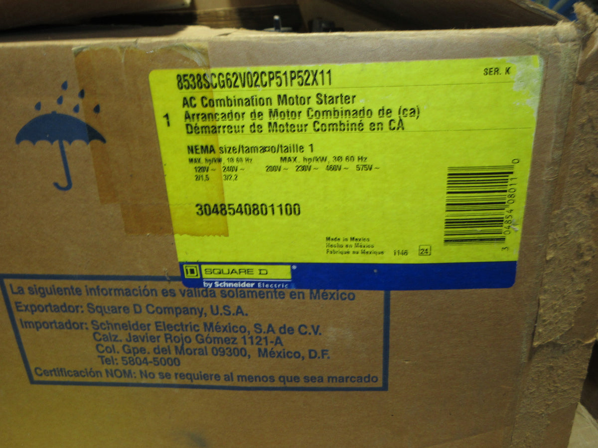 Square D Size 1 Fuse Combination 8538SCG62V02CP51P52X11 Ser. K New Surplus