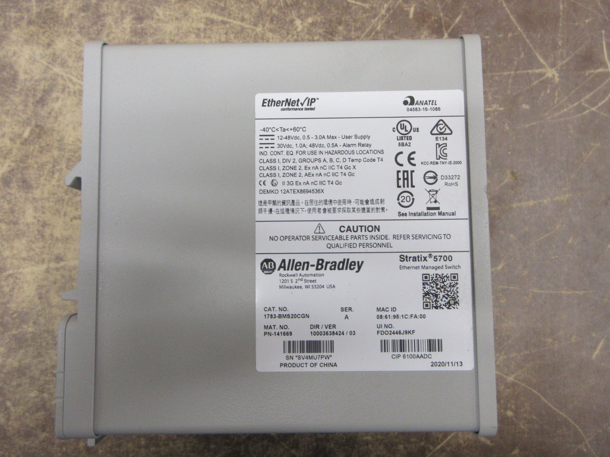 Allen-Bradley Stratix 5700 Ethernet Managed Switch 1783-BMS20CGN Ser. A Used