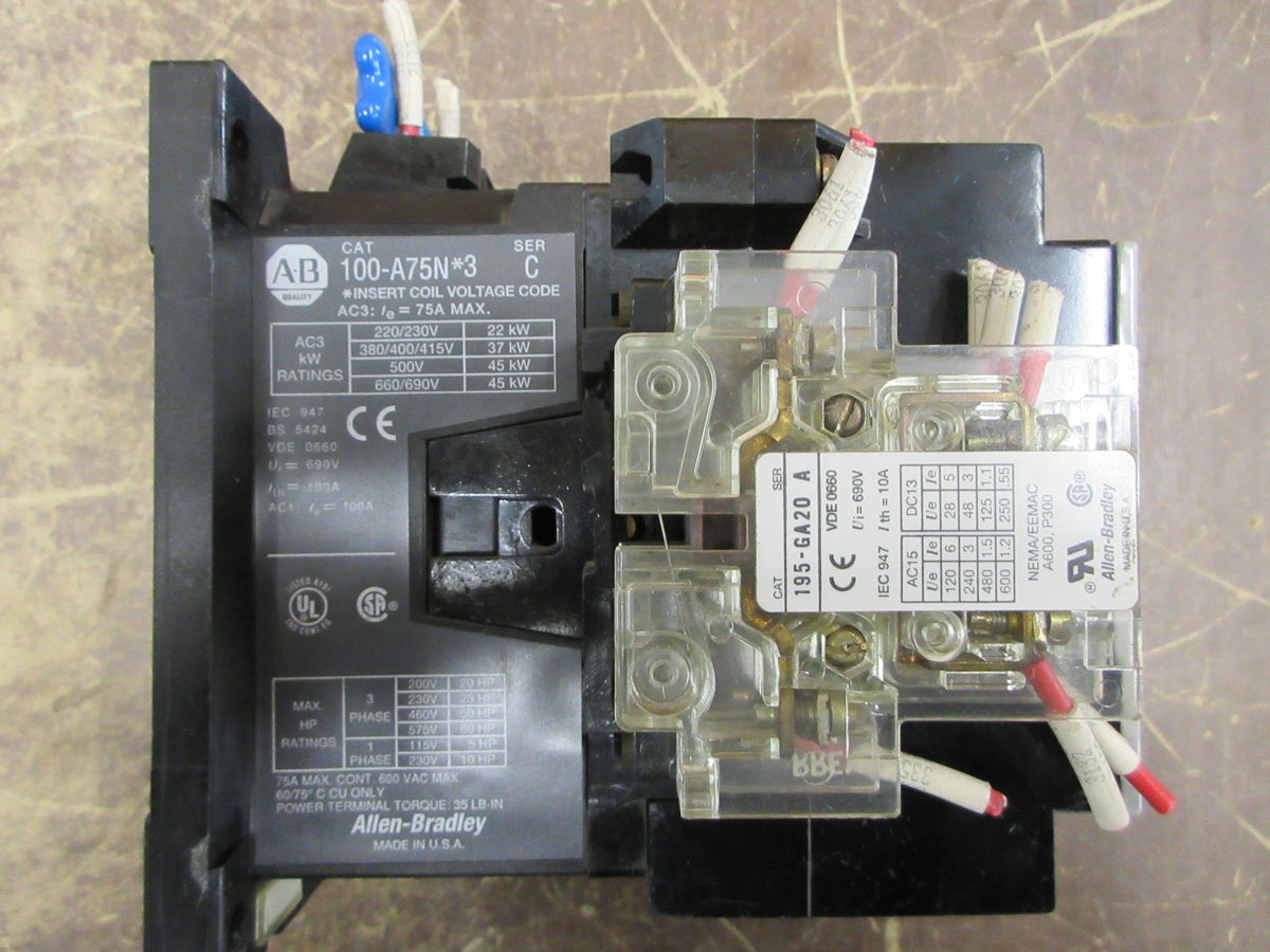 Allen-Bradley Contactor 100-A75N*3 Ser. C 120V Coil 75A 600V Used