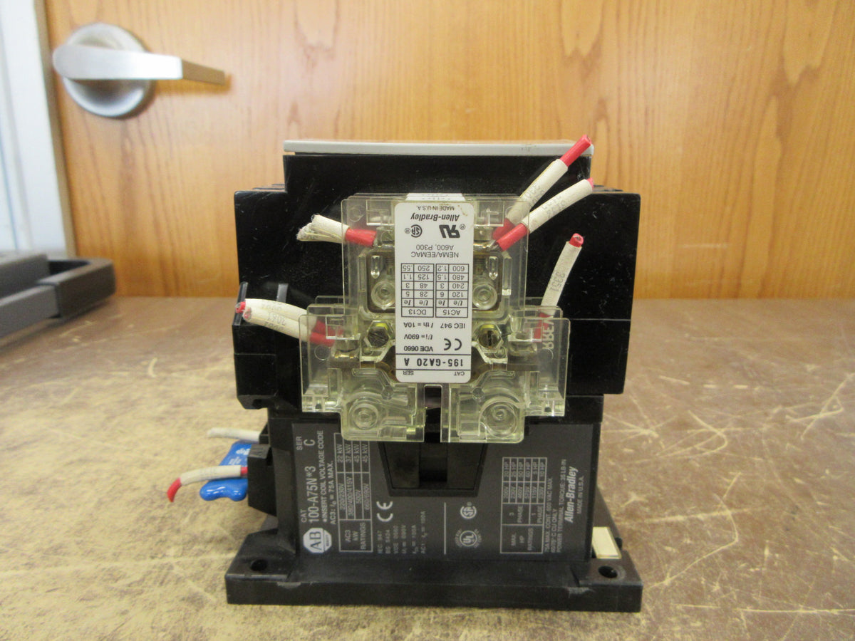 Allen-Bradley Contactor 100-A75N*3 Ser. C 120V Coil 75A 600V Used
