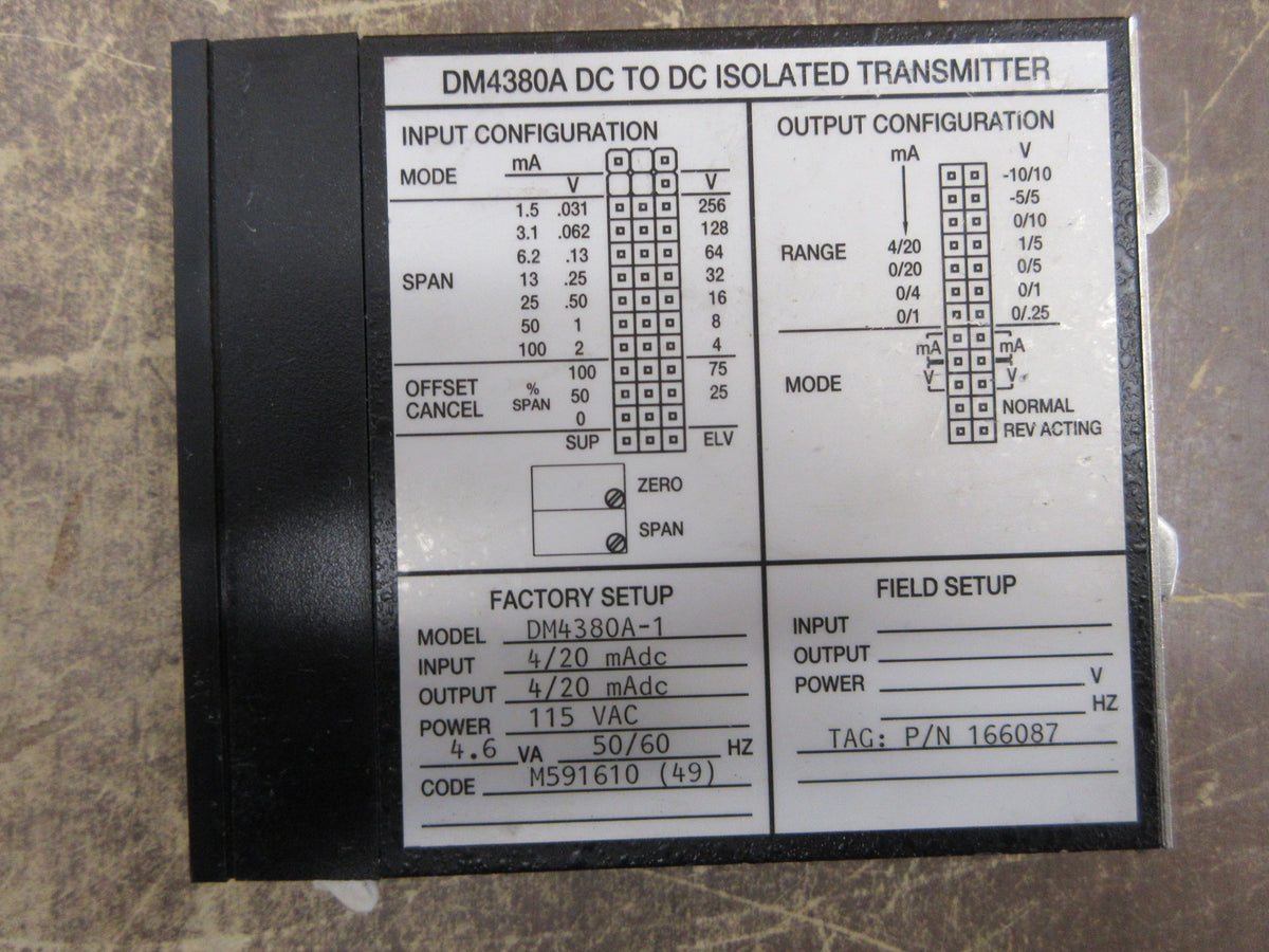 Wikerson DC to DC Isolated Transmitter DM4380A-1 Power: 115 VAC Used