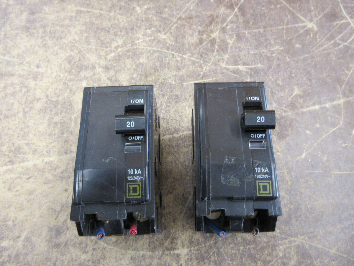 Square D Clip-On Circuit Breaker QO220 20A 120/240V 2P *Lot of 2* Used