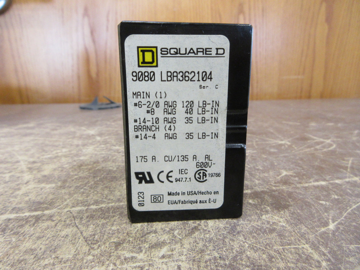 Square D Power Distribution Block 9080 LBA362104 Ser. C 175A 3P Used