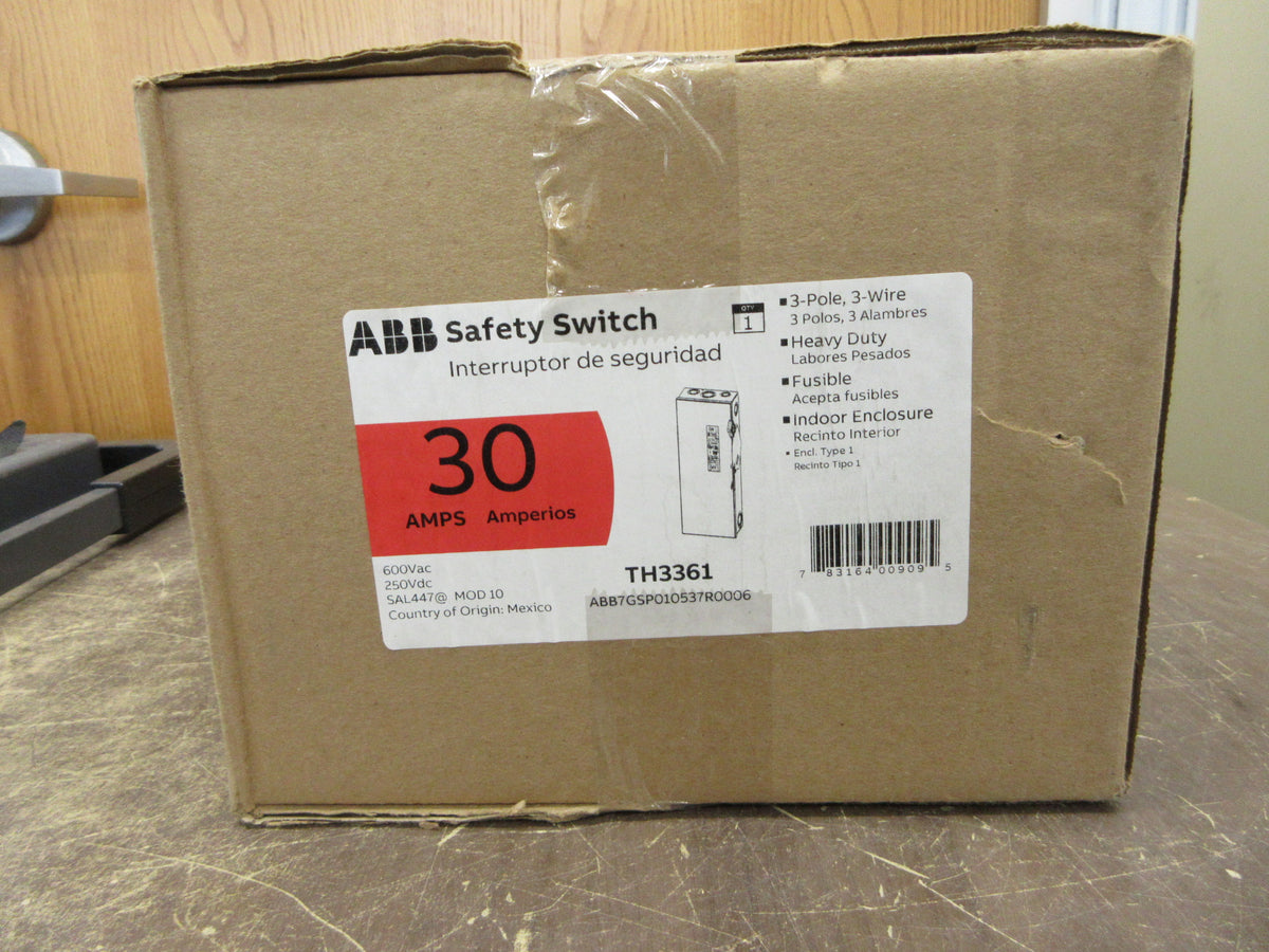 ABB Fusible Safety Switch/ Disconnect TH3361 30A 600V 3P 3W New Surplus