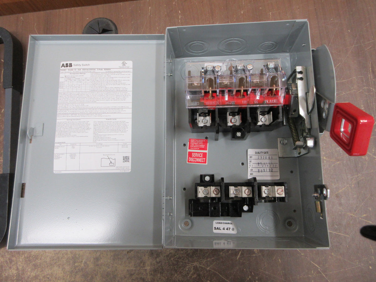 ABB Fusible Safety Switch/ Disconnect TH3361 30A 600V 3P 3W New Surplus