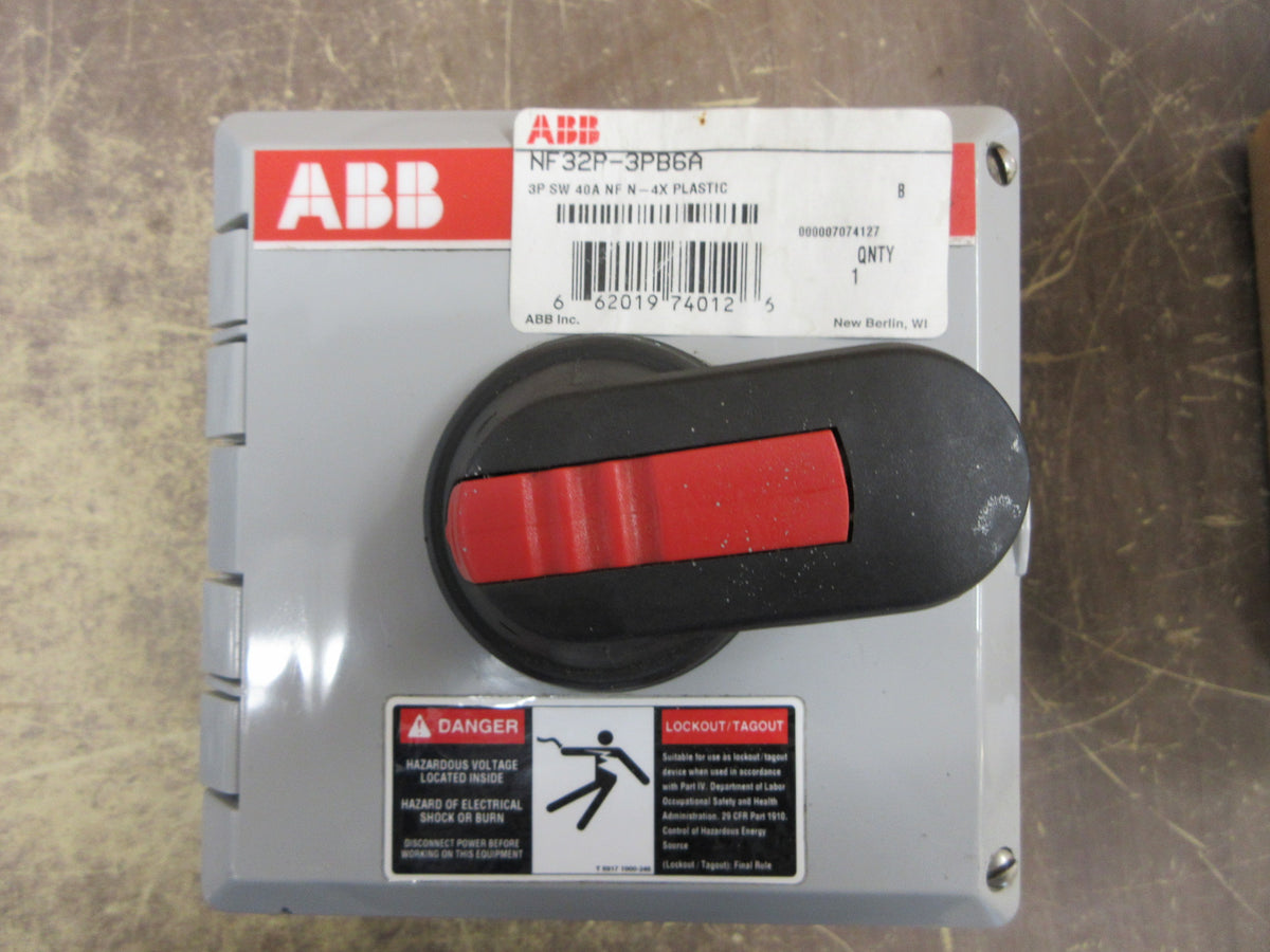 ABB Disconnect Switch NF32P-3PB6A 40A 3P Type 4X Enclosure New Surplus
