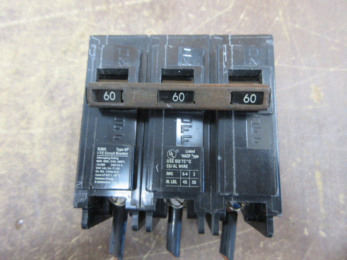 Siemens ITE Type QP Clip-on Circuit Breaker Q360 60A 240V 3P Used