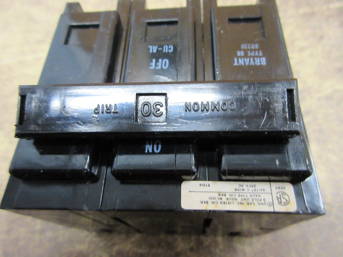 Bryant Type BR Clip-on Circuit Breaker BR330 30A 240V 3P Used