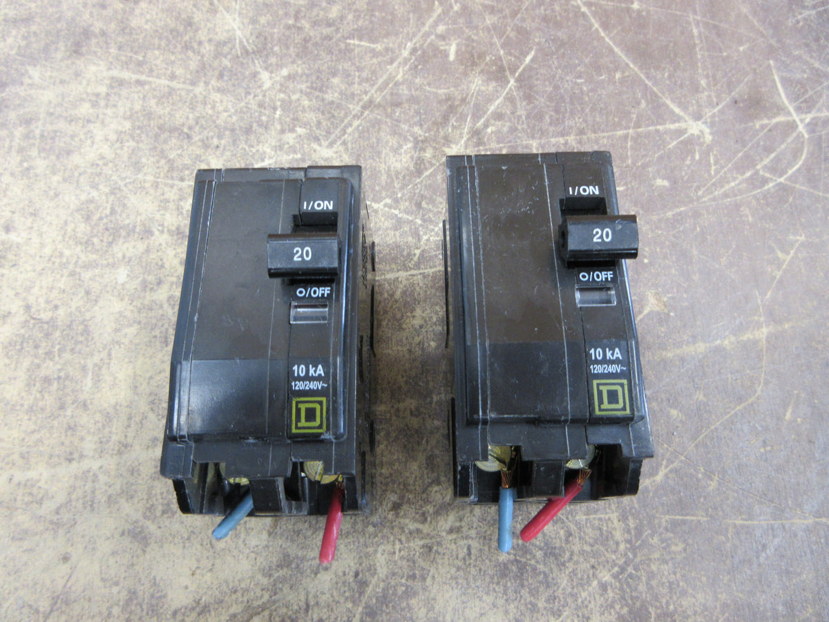 Square D Clip-On Circuit Breaker QO220 20A 120/240V 2P *Lot of 2* Used
