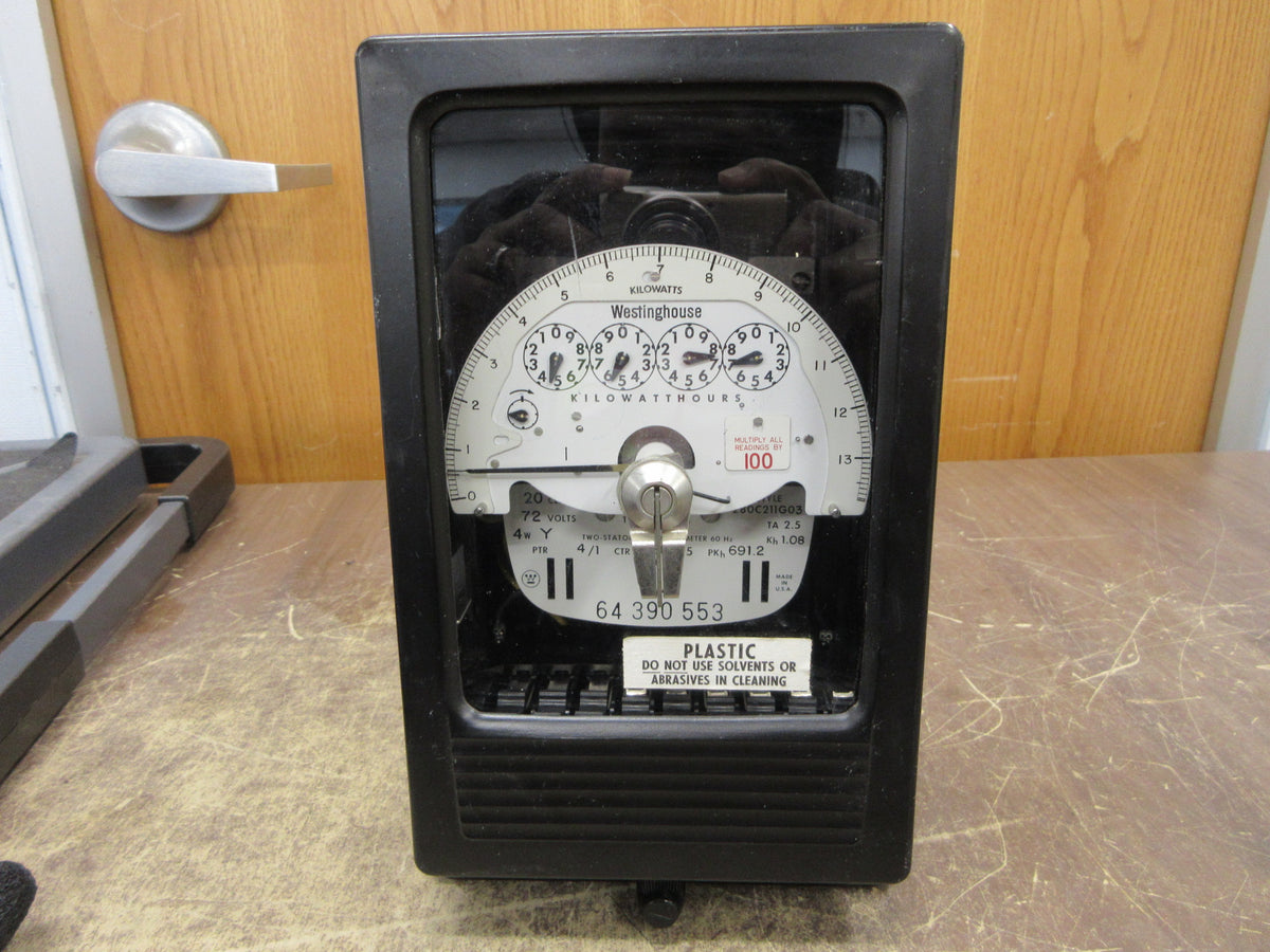 Westinghouse Type D4B-8FM Watthour 280C211G03 Meter 72V 4W CTR: 800 1.5 Used