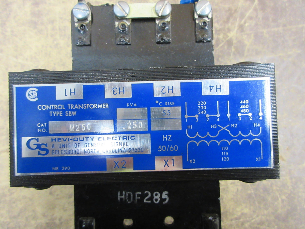 Hevi-Duty Type SBW Control Transformer W250 0.25 KVA Pri: 240/480V Used