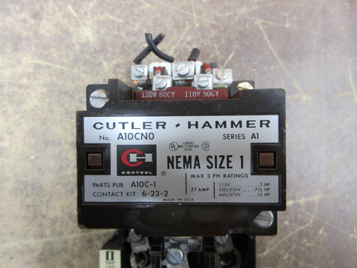Cutler-Hammer Size 1 Starter A10CN0 Ser. A1 120V Coil 27A Used