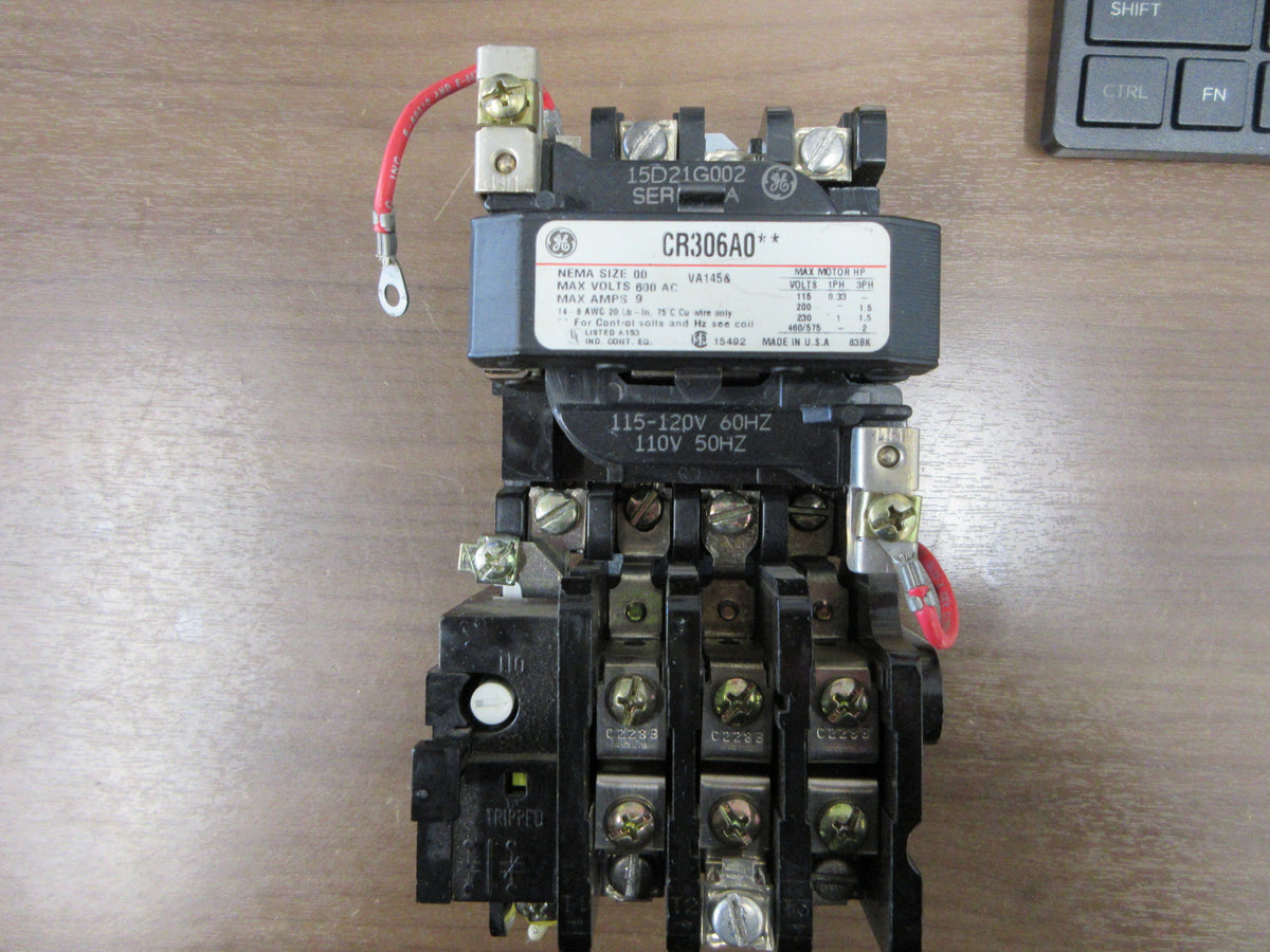 GE Size 00 Starter CR306A0** 115-120V Coil 9A 600V Used