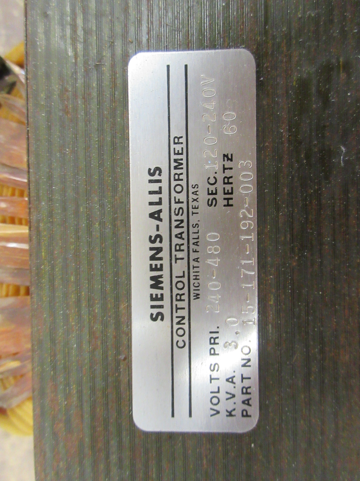 Simens-Allis Control Transformer 15-171-192-003 3KVA 66Hz Used