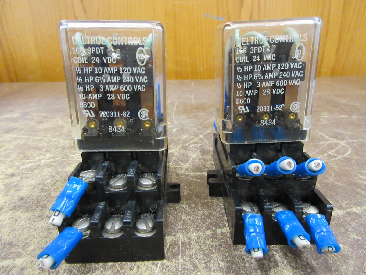 Deltrol Relay 166 3PDT 24VDC Coil w/Base *Lott of 2* Used