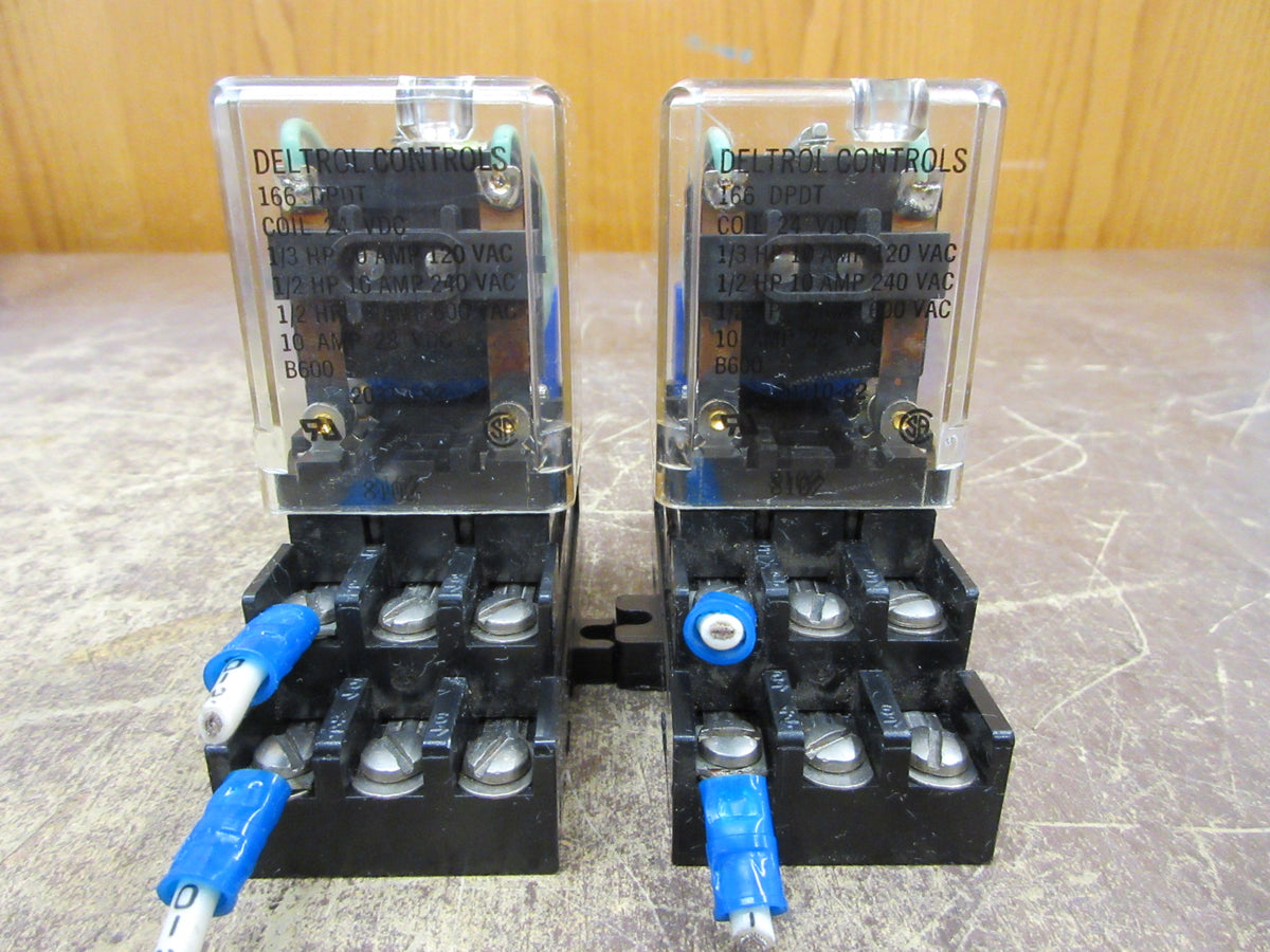 Deltrol Relay 166 DPDT 24 VDC Coil w/Base * Lot of 2 * Used