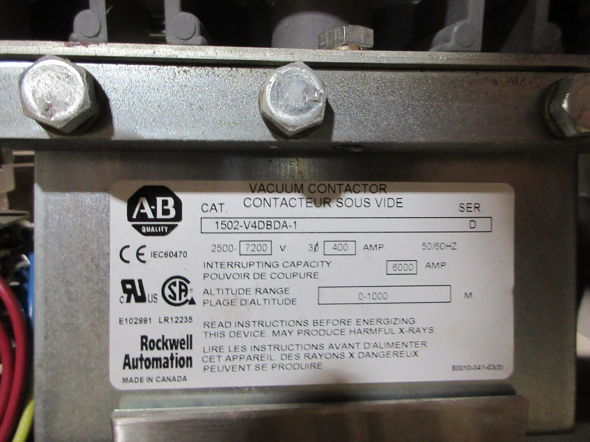Allen-Bradley Vacuum Contactor 1502-V4DBDA-1 Ser. D 400A 2500-7200V 3Ph Used