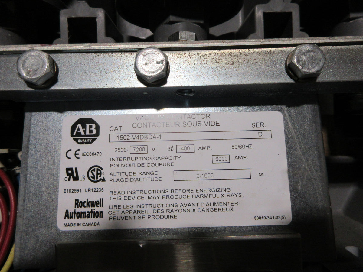 Allen-Bradley Vacuum Contactor 1502-V4DBDA-1 Ser. D 400A 2500-7200V 3Ph Used