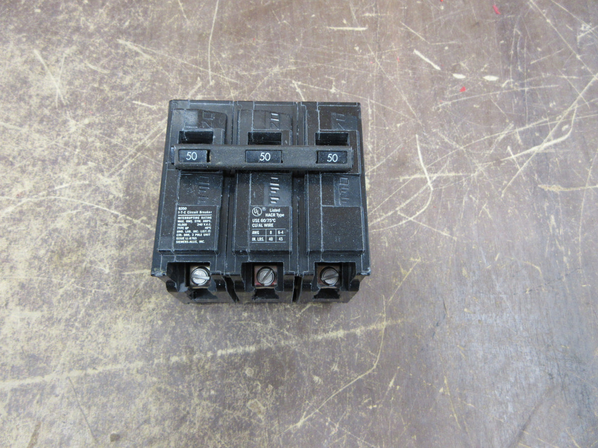 Siemens ITE Type QP Clip-on Circuit Breaker Q350 50A 240V 3P Used