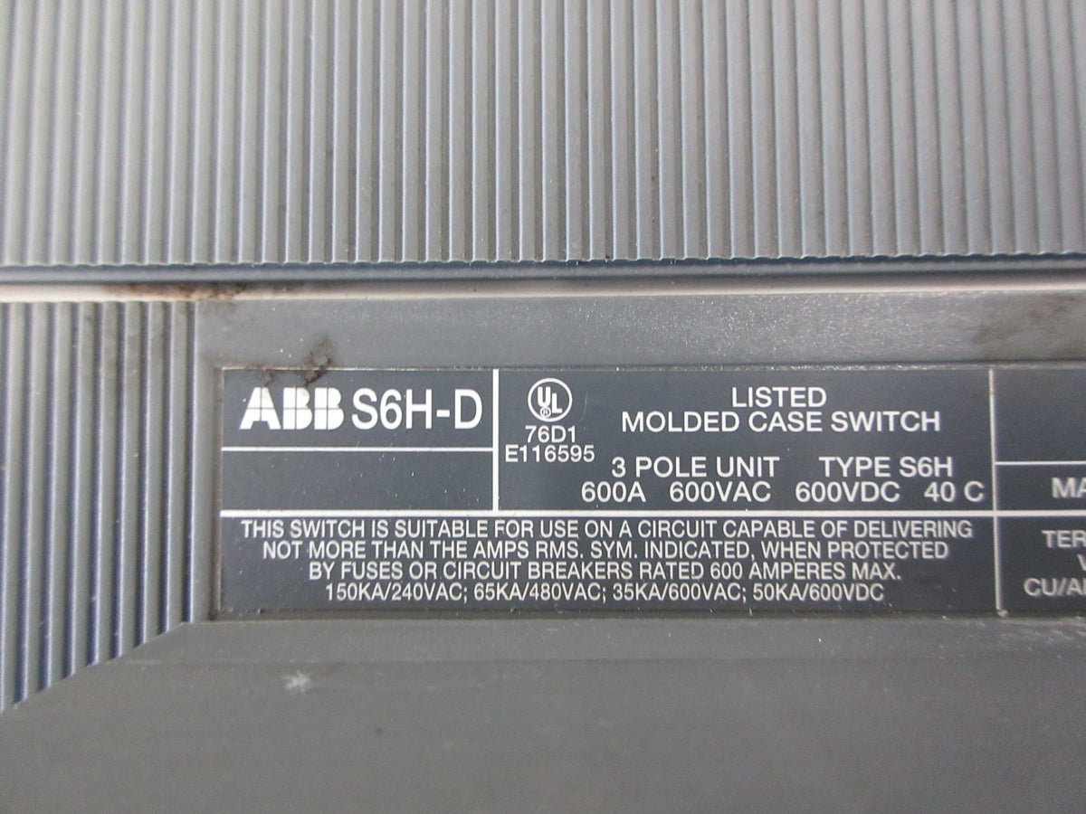 ABB SACE S6 Breaker Disconnect S6H-D 600 600A 600V 3P *No Handle* Used