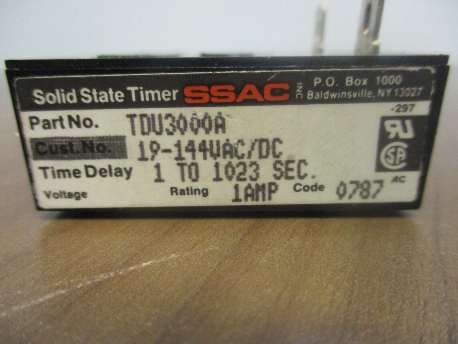 SSAC Solid State Timer TDV3000A Range: 1-1023 sec 1A Used