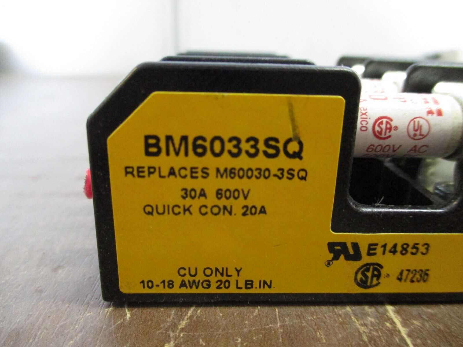Buss Fuseholder BM6033SQ 30A 600V 3P w/ (3) 30A Fuses Used