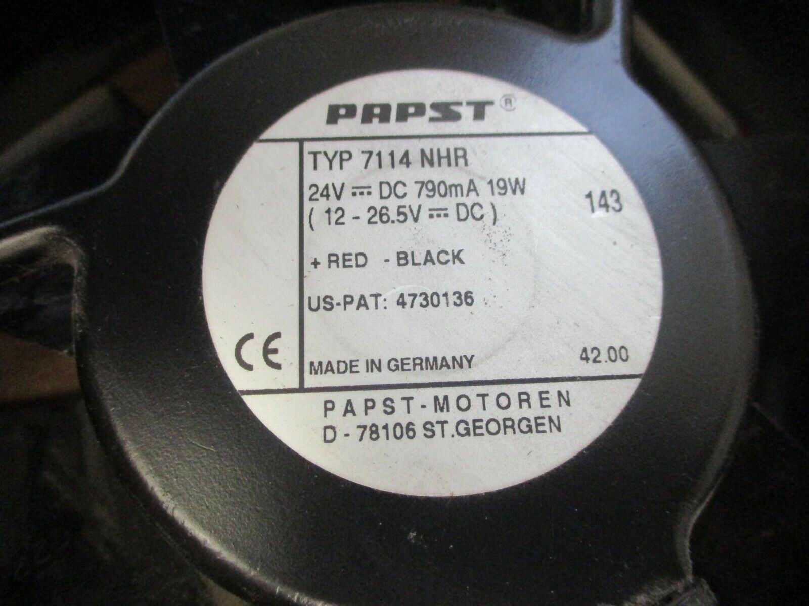Papst Axial Fan 7114 NHR 24VDC 790mA 19W Used