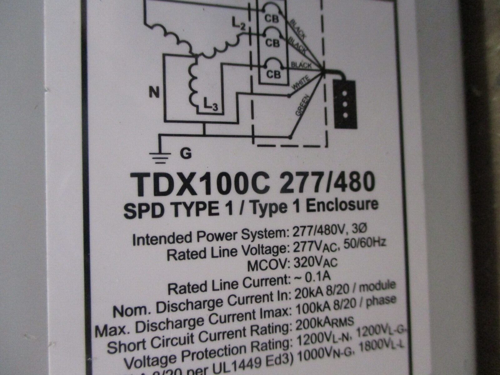 Erico Critec TDX Series Compact Surge Protection Device TDX100C 277/480 3Ph Used