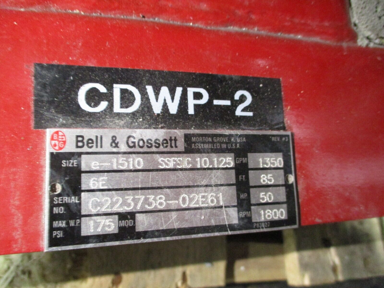 Bell & Gossett Pump e-1510 SSFSIC 10.125 6E 50HP 1800RPM 1350GPM 85FT Head Used